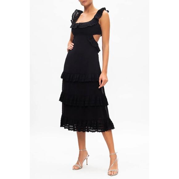 Zimmerman Women's Pleated‎ Lace Flutter Midi Dress Black Size 0 - Picture 1 of 16
